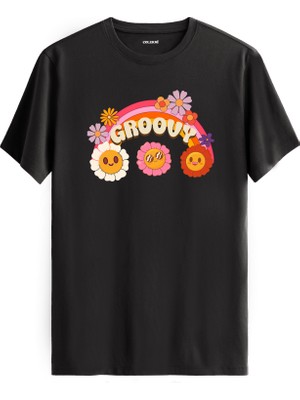 Groovy Çiçek Baskılı %100 Pamuk Tişört