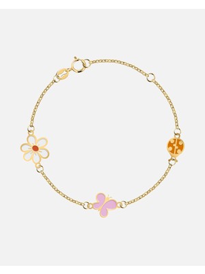 Sevimli Hayvanlar ve Çiçeklerle 375 Ayar Sarı Altın Bilezik  ile Sevgi Dolu Hediye