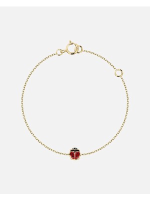 Armband 375ER Gelbgold Kişisel Şans Simbolü Kırmızı Siyah Marienkäfer Tasarımı 14 cm