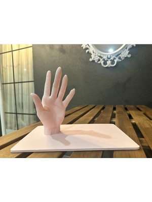 Pudra Pembesi Dekorlu El Şeklinde Takı Standı ve Çekim Mankeni Seti