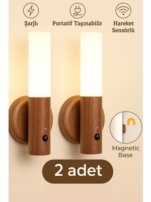 Hareket Sensörlü Şarjlı Gece Lambası Duvar Aplik LED Işık Manyetik Tabanlı Taşınabilir 2 Adet