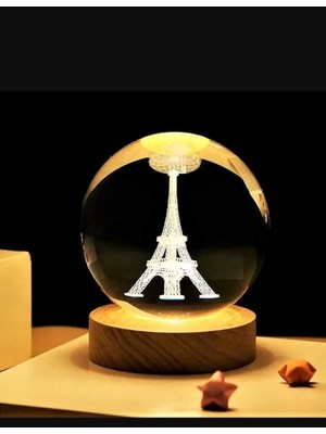 Renkli 3D Kristal Cam Küre ve Ahşap Soketli LED Gece Lambası