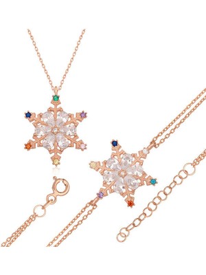 Taşlı Kar Tanesi 925 Ayar Gümüş Kadın Set