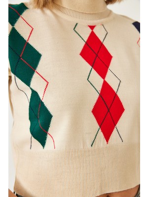 Shade Kadın Balıkçı Yaka Desenli Triko Kazak