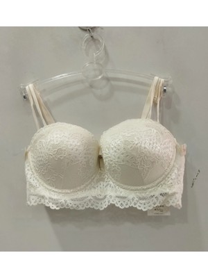 Belvü Kadın Dantel Detaylı Dolgulu Straplez Sütyen - Kırık Beyaz