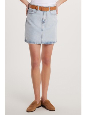 Kadın Slim Fit Dar Kesim Cepli Mini Denim Etek