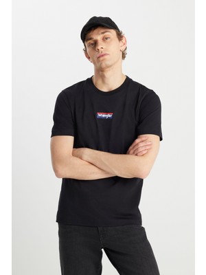 Wrangler W2510527001 Siyah Erkek Regular Fit Önden Baskılı Bisiklet Yaka T-Shirt