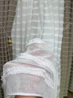 Puffy Çizgili Şönil Desenli Tül Perde Keten 1/3 Sık Pileli Ütü Istemez Tül Perde | Premium Keten