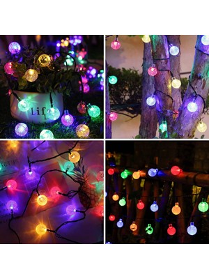 Güneş Enerjili 7 Metre 50 LED Rgb Kristal Top Çok Renkli Bahçe Teras Balkon Aydınlatması LED
