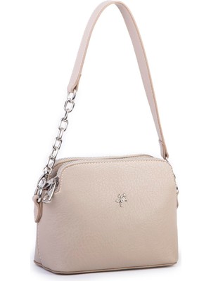 Nas Bag Kadın Omuz ve Çapraz Zincirli ve Uzun Çift Askılı (20X15 Cm) Kum Victoria