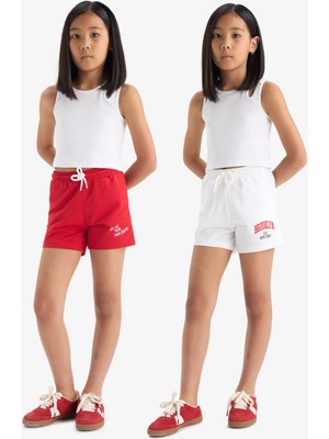 DeFacto Beli Lastikli Baskılı 2'li Şort Kız Çocuk Z8046A625SM