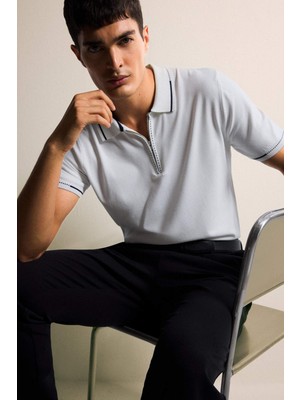 DeFacto Standart Fit Polo Yaka Fermuarlı Triko Kısa Kollu Tişört D6199AX25AU