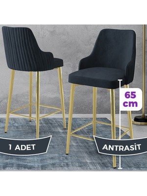 Tera Serisi 1 Adet Antrasit Babyface Kumaş 65 cm Gold Kaplama Ayaklı Bar Sandalyesi