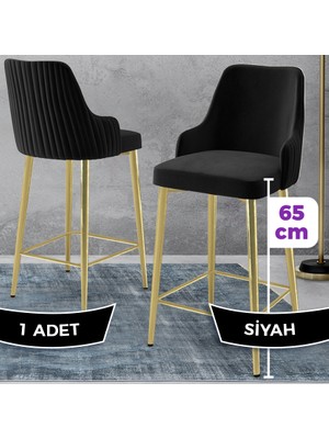 Tera Serisi 1 Adet Siyah Babyface Kumaş 65 cm Gold Kaplama Ayaklı Bar Sandalyesi