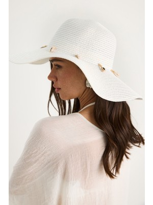 Shade Kadın Deniz Kabuğu Detaylı Geniş Hasır Şapka -