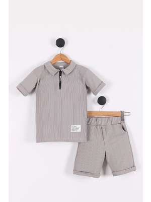 Erkek Çocuk Gömlek Yaka Yarım Fermuarlı Fitilli Likralı Erkek Çocuk Yazlık Takım
