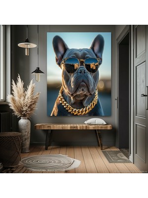 Özkacar Group Altın Zincirli Köpek Ev Duvar Salon Güzellik Salonu Ofis Dükkan Dekarasyon Kanvas Tablo
