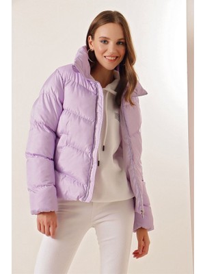 Bizcomoda 5205 Dik Yaka Fermuarlı Şişme Mont - Lila