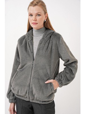 Bizcomoda 5091 Kapşonlu Kürklü Içi Astarlı Mont - Antrasit