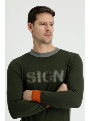 Bisiklet Yaka Slim Fit Dar Kesim Desenli Pamuklu Triko Kazak