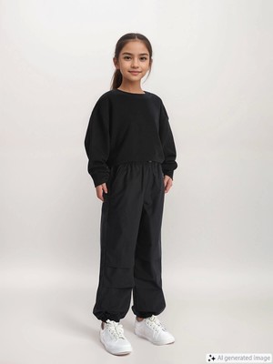 Lcw Kids Siyah Beli Lastikli Kız Çocuk Jogger Pantolon