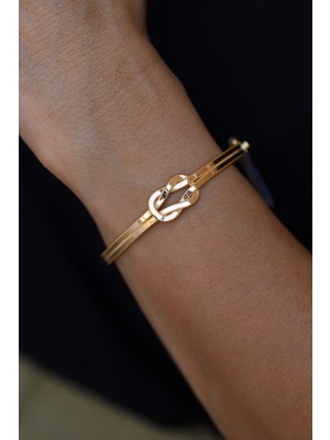 14 Ayar Altın Cimarlı Çift Katlı Sonsuzluk Düğümü Kelepçe