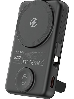 Lenyes PW1003D Pd 22.5W Akıllı Saat Kablosuz Şarj Özellikli Wireless Powerbank 15W 10000MAH Siyah