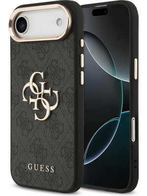 iPhone 17 Air Kılıf Guess Lisanslı Gold Metal Kamera Çerçeve Metal Büyük 4g Yazı Logolu Kapak Siyah