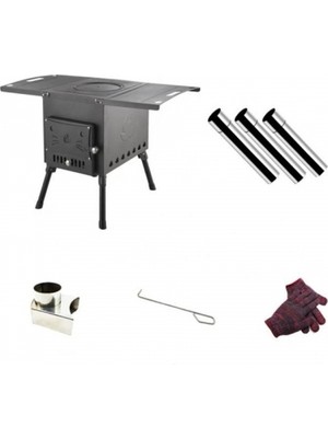 Northopia Yüksek Kalite Portatif Döküm Çadır Sobası Şömine Görünümlü Dış Bahçe Outdoor Kamp Karavan Soba