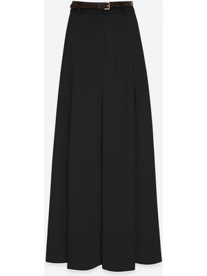 Setre Siyah Pile Detaylı Rahat Kesim Kemerli Pantolon