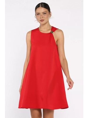 Omuz Tokalı Rahat Kısa Elbise P-00017965