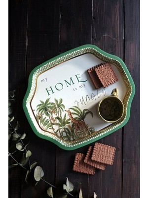 Evle EE166-8I Forrest Green Home Desenli Özel Şekil Tepsi 28X33 cm