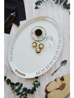 Metal Oval Servis Tepsisi, Büyük Tepsi, Çay Kahve Tepsisi