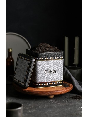 Evle ER024-5D Mosaic Tea Desenli Kare Metal Saklama Kabı 12X12 cm