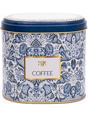 Evle ER004-Y1 Azulejos Coffee Desenli Oval Metal Saklama Kabı 11X15 cm