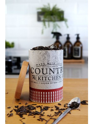 Evle Er116-7o Country Kitchen Desenli Ahşap Kapaklı Baharatlık 1,1 Lt