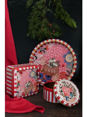 Evle 3 Lü Yılbaşı Set, 15.8 X 15.8 X 8 Cm, Ø14 X 7 Cm, Ø31.5 Cm Tepsi, Stone Home Green