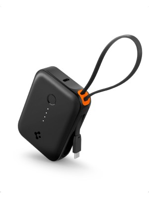 Spigen 10000 mAh Ultra Mini 30W USB-C + USB-A Giriş / Çıkış Hızlı Şarj 3 Portlu Powerbank / Type-C Dahili Kablolu Taşınabilir Şarj Cihazı EA3010BT Black - ABA09023