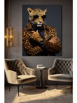 Özkacar Group Kürk Ceketli Leopar Ev Duvar Salon Güzellik Salonu Ofis Dükkan Dekarasyon Kanvas Tablo