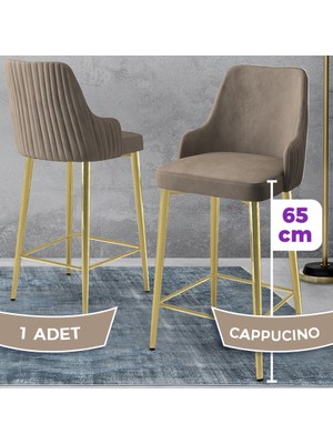Tera Serisi 1 Adet Cappucino Babyface Kumaş 65 cm Gold Kaplama Ayaklı Bar Sandalyesi