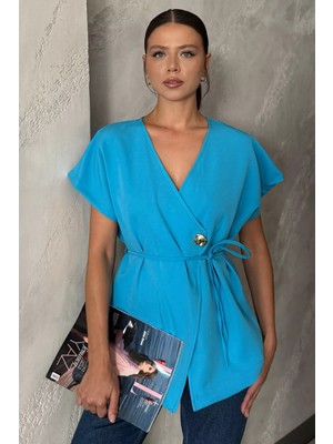 Kruvaze Yaka Bel Bağcıklı Kolsuz Ceket P-00017986