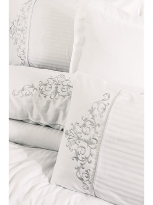 Nakışlı Çift Kişilik Saten Nev Takımı Genny Beyaz