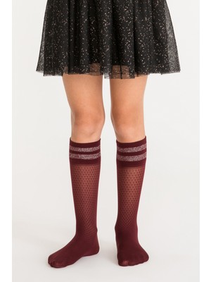 Penti Kız Çocuk Bordo Pretty Shine Stripe Pantolon Çorabı