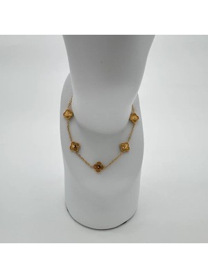 Çelik Gold Mini Yonca Detay Trend Bileklik - Gold