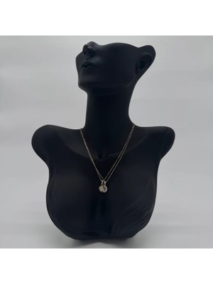 Çelik Taşlı Güneş ve Ay Çift Arkadaşlık Kolyesi - Gold-Silver