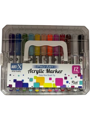 Rich Art-X Pro Fırça Uçlu Akrilik Marker 12'li Kristal Kutu Set (KLM-FRÇ-19715)