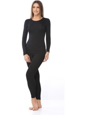 Kadın Siyah Termal Terletmeyen Içlik Alt Üst Takım Termal Çorap Hediyeli