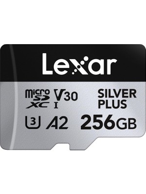 Lexar Silver Plus Micro Sd Kart 256 Gb, 205 Mb/s'ye Kadar Okuma Hızı, 150 Mb/s Yazma Hızı, Sd Adaptörlü Hafıza Kartı Micro Sd, Uhs-I, A2, U3, V30, Sınıf 10, 4K UHD Microsdxc