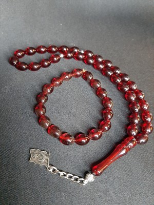 Mryart Bordo Toz Kehribar Tesbih ve Bileklik Set