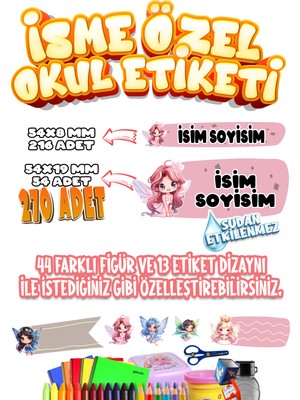 Okul Etiketi Kalem Defter Etiketi Özel Isim Yazılabilen Etiket Seti SET10